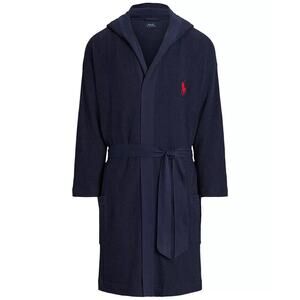 POLO RALPH LAUREN MEN'S THERMAL HOODED ROBE NAVY BLUE SZ NWT